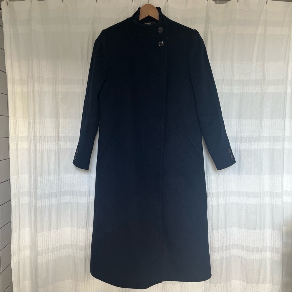 Stunning Navy Vintage Pure Wool Funnel Neck Midi Coat